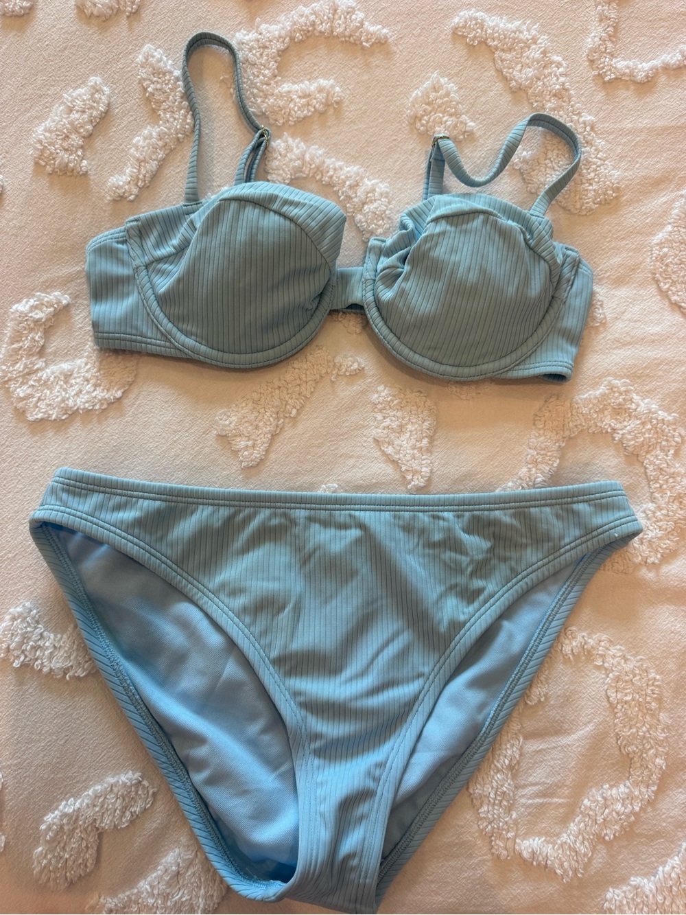 Shade & Shore Light Blue Ribbed Underwire Bikini Set
